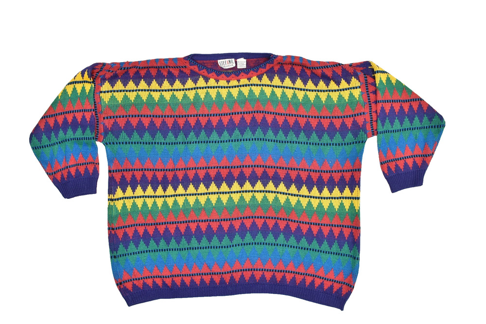 Vintage Stefano International Sweater Regular Size L Argyle Multicolor